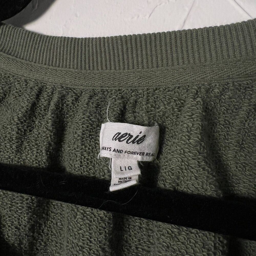 Aerie Olive Oversized Boho Pullover Sweatshirt Soft Lounge Earthy Cozy Size L - Picture 2 of 9